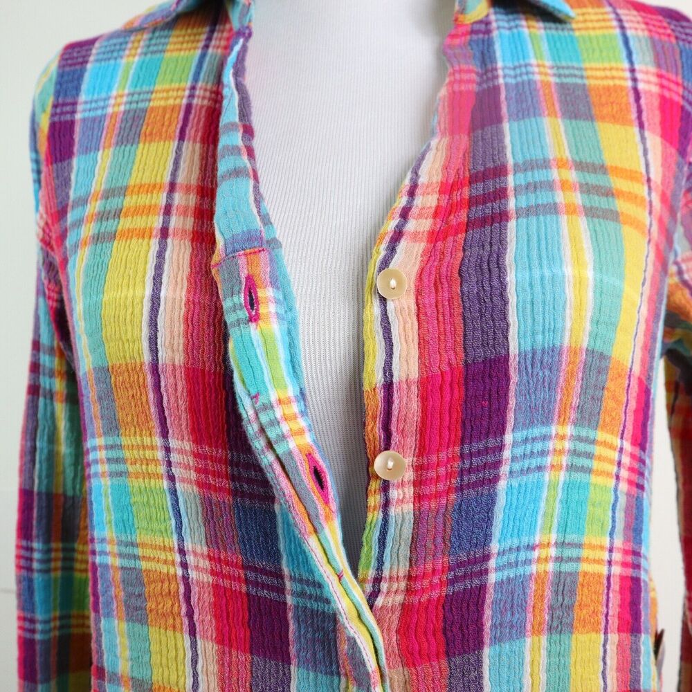 Soft Surroundings Size M Kona Shores Shirt Crinkle Plaid Multicolor - Picture 9 of 11